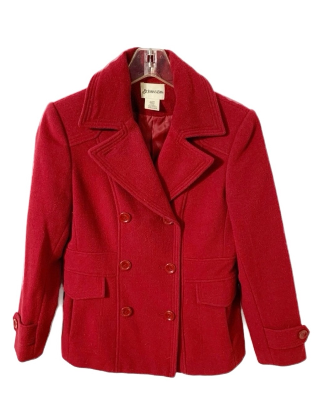 St. John’s Bay Wool Cashmere Blend Button Front Fully Lined Pea Coat Notch Lapel